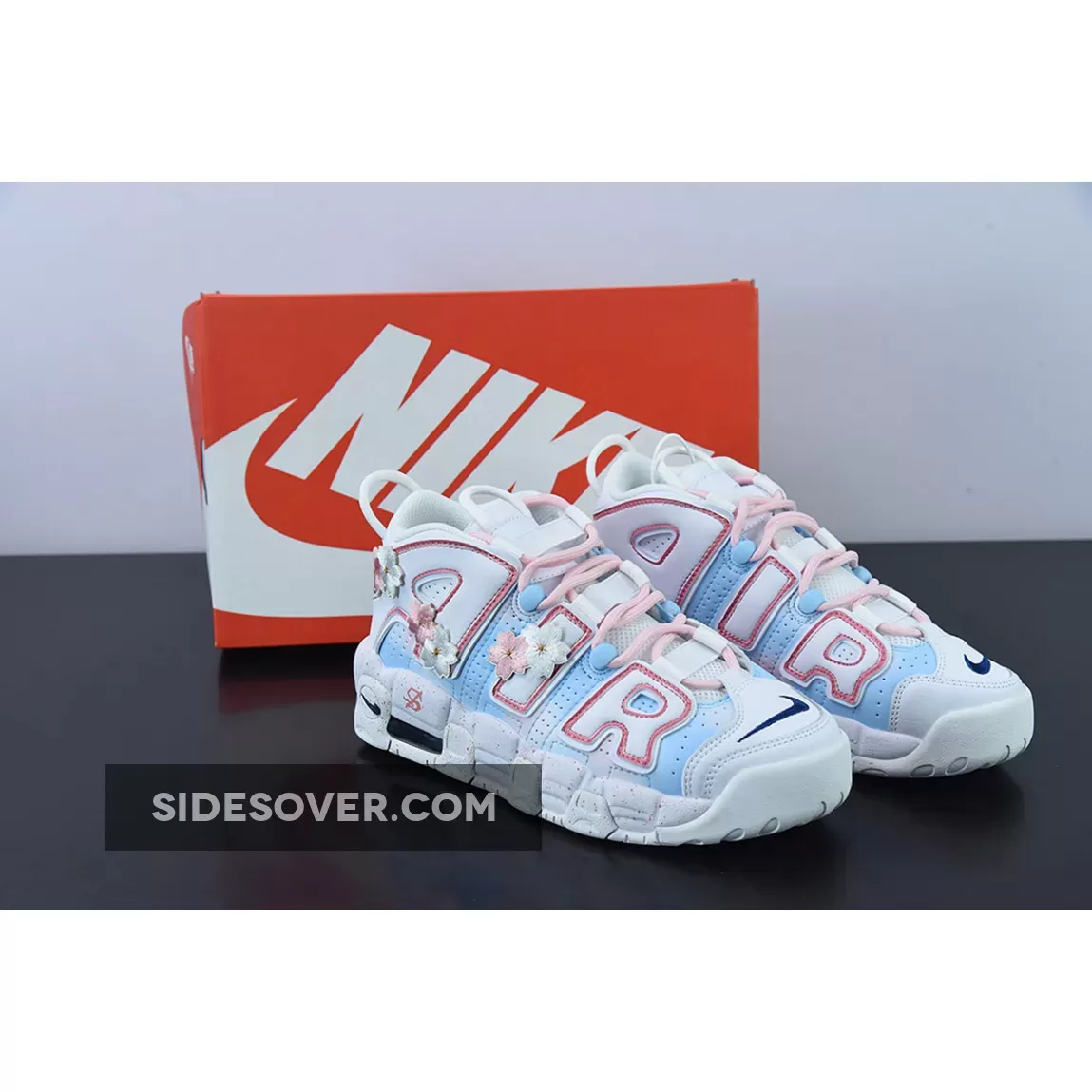 Custom Nike Air More Uptempo Cherry White Blue Pink / blue and pink nike