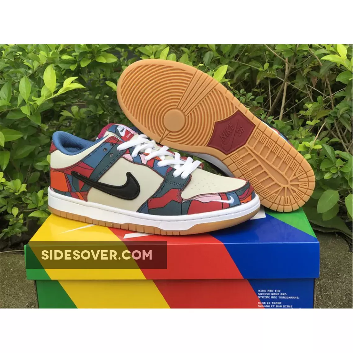 Parra x Nike SB Dunk Low Fire Pink/Gym Red-Mocha-White-Royal Blue-Black / nike sb blue and black