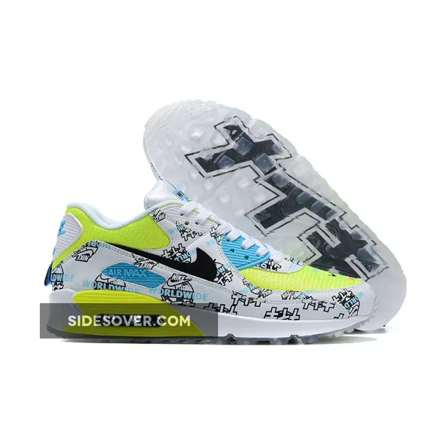 Nike Air Max 90 "Worldwide" White/Blue Fury/Black/Volt