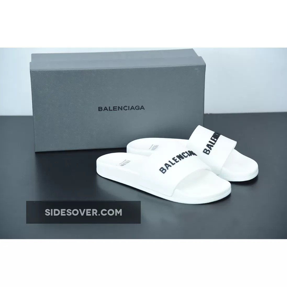 Balenciaga Logo Pool Sides Sandals White Black